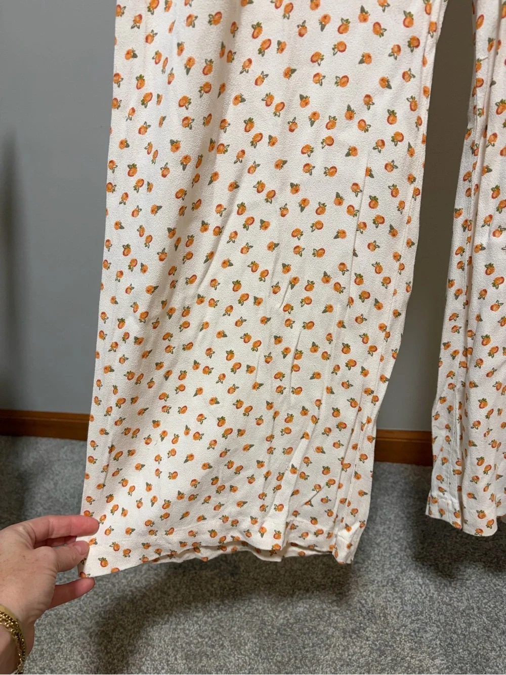 Free People Fruit Print Jumpsuit 6 Cream Wide Leg Boho